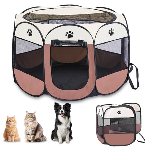 Welpenlaufstall Faltbar 74×74×43 cm, Hunde Laufstall Tragbares Kleintiergehege Welpenauslauf...