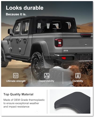 Image of Kiwi Master Mud Flaps for 2020-2026 Jeep Gladiator (Not Fits Rubicon /Mojave), OEM Replacement # 82215611 82215332AB, Heavy Duty Mud Guards, Front & Rear Splash Guards, 4 Pcs Set