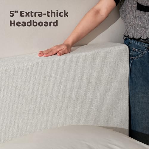 Image of RECCI AirFrame Queen Upholstered Bed Frame with Plush Padded Headboard | Plush Padded Headboard, 360 Soft Foam Surround, Low Profile Cloud Bed Frame, No Box Spring Required, Easy Assembly