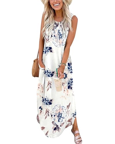 Robe longue femme chic et élégant sans manches avec poches pratiques pour l'été