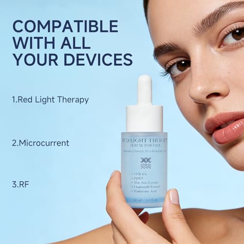 Generic Red light Therapy Activation Serum, Glow Serum for Amplify Effects Face Neck Eye Red Light Redlight Therapy with Ghk-cu Peptide Salmon PDRN Serum Fine Lines Hydration Booster Skincare Routine, 1oz