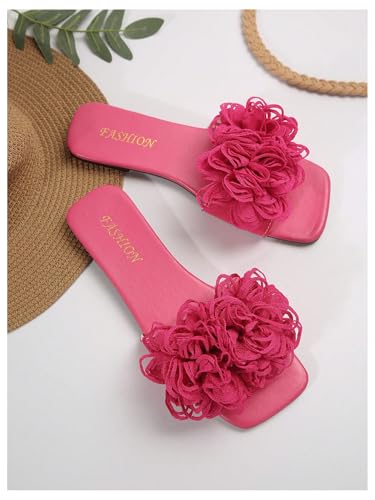GORGLITTER Women's Flower Square Open Toe Flat Sandals Floral Slip on Slide Summer Vacation Shoes2