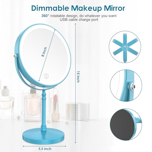 Image of DEIOVWXS Makeup Mirror, Rechargeable Vanity Mirror with 3 Lights, 1X /10X