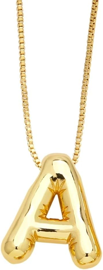 14k Yellow Gold Bubble Letter Necklace For Women And Men - Bubble Letter Initial Necklace J Necklace M Necklace Bubble Necklace Balloon Alphabet Jewelry Charm Pendant For Mens And Women