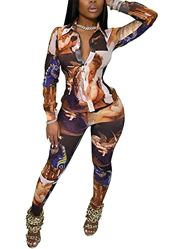 Image of YouSexy 2 Piece Legging Pant Sets for Women Floral Print Long Sleeve Tracksuits Outfits