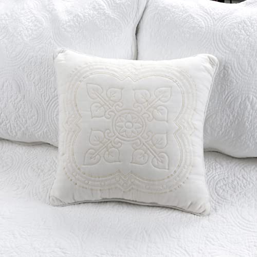Cozy Line Home Fashions 6 Piece Daybed Cover Set, White Matelasse Medallion Embossed With Scalloped Edges, All Season Luxury Bedding With Bedskirt, Matching Shams, Decorative Pillow #TOP2
