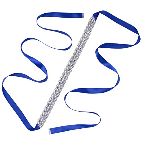 AWAYTR Femme Rhinestone Cristal Mariage Ceinture De mariée Applique Ceinture pour le mariage ou Fête Bal de promo Femmes Accessoires (Bleu Royal) Cover