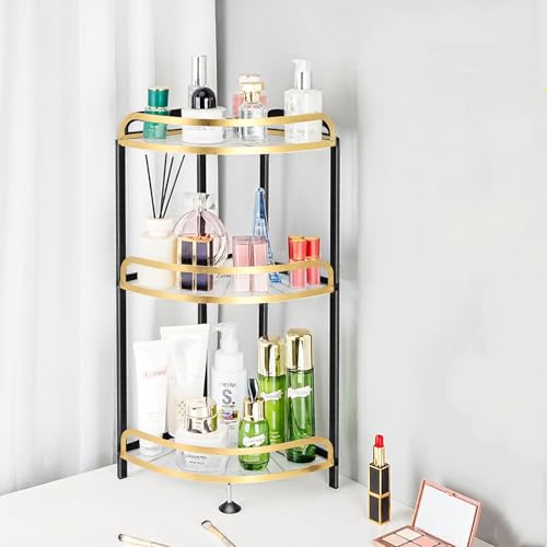 Nicoone Organizador de ducha de esquina de pie, estante de esquina de baño de 3 niveles, organizador de ducha con 4 ganchos, empalme de metal, soporte de esquina a prueba de óxido, estante de