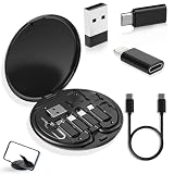 USB-C Adapter Cable Kit – Multi Charging Cable Convertor Set with Card Slot, USB-C to iOS/Type-C/Micro/USB-A Adapters, Data Transfer Supported, Black Travel Case