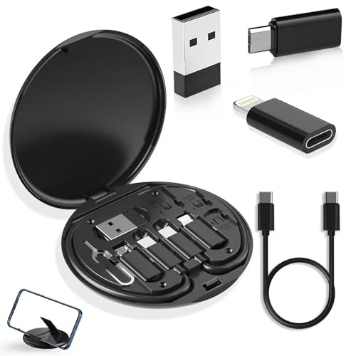 USB-C Adapter Cable Kit - Multi Charging Cable Convertor Set with Card Slot, USB-C to iOS/Type-C/Micro/USB-A Adapters, Data Transfer Supported, Black Travel Case