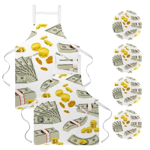Tablier de cuisine multicolore à motif pièces de monnaie ajustable