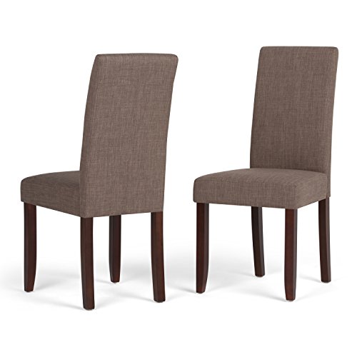 Simplihome Acadian Transitional Parson Dining Chair (Set Of 2) In Light Mocha Linen Look Fabric #TOP6
