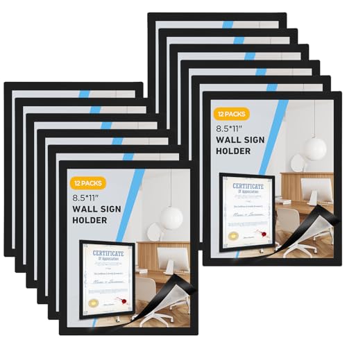 FACULX 12 Pack Magnetic Sign Holder 8.5 x 11 inches with Magnetic Border