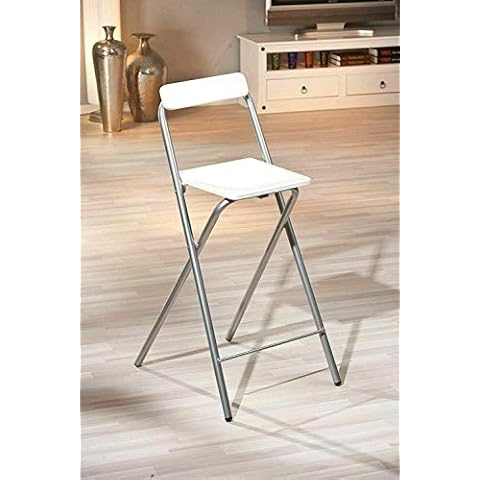 Comfortable Wooden Seat Back Arm Rest High Bar Portable Chairs Home Kitchen Breakfast Folding Stool With 4 Legs Metal (White) Cover