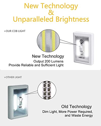 Vibelite Led Night Light Switch, 12 Total Batteries Included, 200 Lumen Wireless Cob Led Switch Light, Under Cabinet, Shelf, Closet, Garage, Kitchen, Stairwell And Emergency, Battery Operated, 4 Pack #TOP3