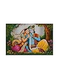 BIGBRANDS Wooden Stretched Lord Krishna paintings canvas painting radha krishna photo frame Radha...
