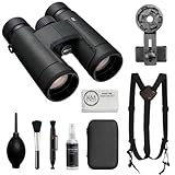 Nikon PROSTAFF P7 10x42 Binoculars Bundled with Harness Strap + Deluxe Cleaning Kit + Smartphone to Binocular Adapter + Microfiber Cleaning Cloth (5 Items)