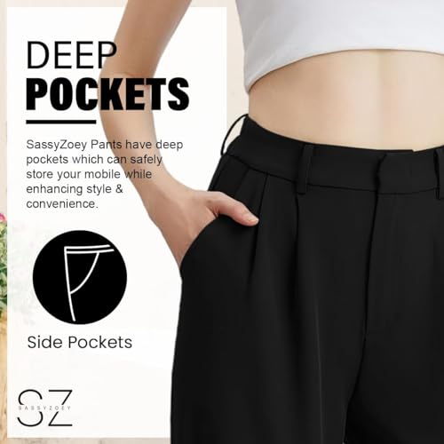 Wide Leg Pants for Women | High Waisted Trousers with Pockets | Comfortable Work Pants | Business Casual Pants | Women's Pants and Sizes 、 Black3