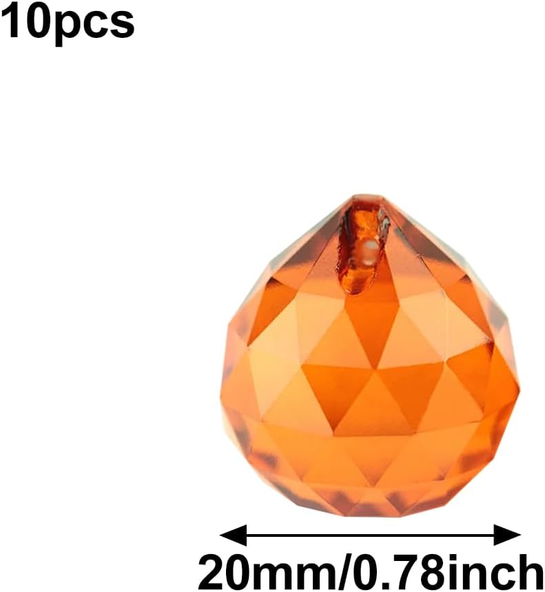 10pcs Faceted Crystals Glass Ball, Suncatcher Prism Pendant Rainbow Maker for Windows, Feng Shui, Home Decoration (Orange,20mm/0.78")