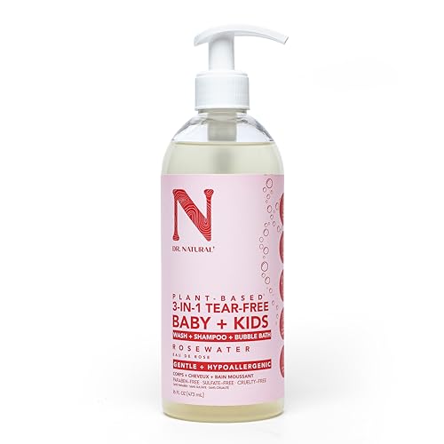Image of Dr. Natural 3-in-1 Tear-Free Baby Plus Kids Soap - Head-to-Toe Soap and Shampoo - Sensitive Skin Moisturizing Body Wash - Rosewater - 16 oz