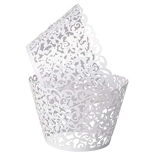 100 envoltorios para cupcakes,cupcakes artísticos para hornear pasteles,de encaje,filigrana,para cupcakes,magdalenas,magdalenas, para decoración de bodas,fiestas o cumpleaños, blanco, 21.0x8.0x2.0cm