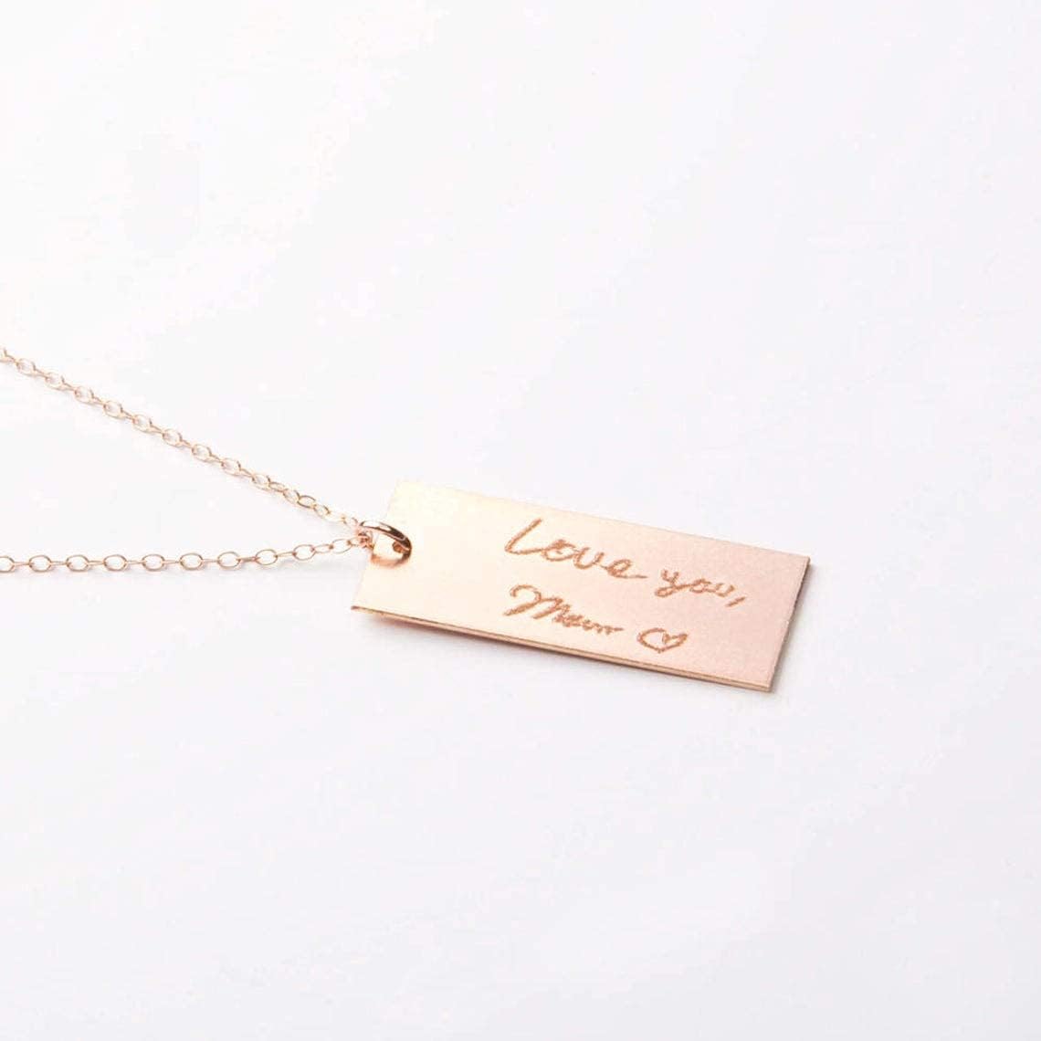 Custom Actual Handwriting Long Necklace Women, Personalized Memorial Signature, Kids Handwritten Note Drawing, 14k Gold, Rose, Sterling Silver, Christmas, Birthday, Mother's Day Gift (CG288N_1.25X.5).
