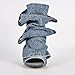 sexytag Women's Denim Open Toe Booties Slouchy Stiletto Kitten Heel Fold Over Shark Boots Peep Toe Back Zipper Ruched Detachable Snap Button Fashion Ankle Short Boot Denim Size 9.5