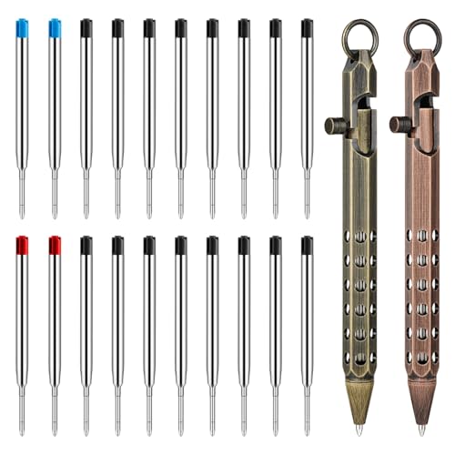 Image of Origin-Joy 2 Pack Bolt Action Pen Set, Six Edge Solid Brass EDC Pocket Tactical Pen With 20 Ballpoint Refills (Retro Black & Red Bronze)