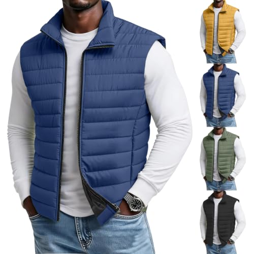 Puffer Jacket Men Sleeveless Vest Jackets Lightweight Puffer Vest Outerwear | Zip Up, Lightweight, Stand Collar, Outerwear, Waterproof, Windproof, Casual, Winter, Warm, Zipper, Quilted, Fashion