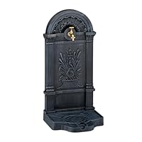 Relaxdays Standbrunnen, Antik-Stil, HBT: 82,5x39x33 cm, Nostalgie, Garten, Terrasse, Wasserhahn, Becken, stehend, grau