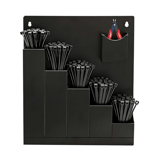 Zip Tie Organizer-Wall Mount Cable Zip Tie Storage Holder with a Plier-Multiple Sizes Organizer for Garage Workshop Tool Box (Black)