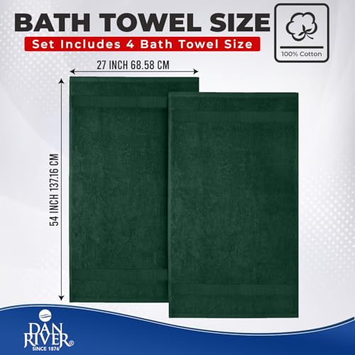Image of DAN RIVER Bath Towels Set of 4, 27 x 54 Inches, 100% Cotton, Larger & Lighter Weight, Quicker to Dry, Super Soft and Absorbent, Ideal Hotel Towels for Daily Use, Huntergreen