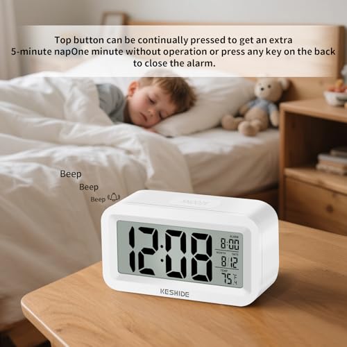 Small Travel Battery Digital Alarm Clock, Indoor Temperature - Image 3