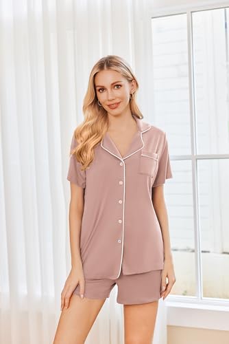 Image of Ekouaer Womens Pajamas Set 2 Pack Button Down Summer Sleepwear Short Sleeve Comfy Pjs Loungewear Set