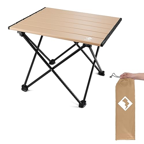 VILLEY Portable Camping Side Table, Ultralight Aluminum Folding Beach Table with Carry Bag for Outdoor Cooking, Picnic, Camp, Boat, Travel Small 16''