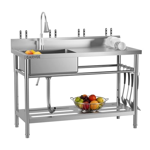 Utility Sink, Freestanding Single Bowl Kitchen Sinks, Stainless Steel Commercial Restaurant Sinks...
