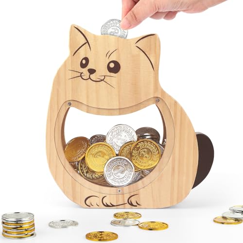 Foyucool Tirelire en Bois, Tirelire Enfant Personnalisée, Tirelires en Bois épais pour Pièces et Argent Liquide, Forme des Animaux, avec des Autocollants...