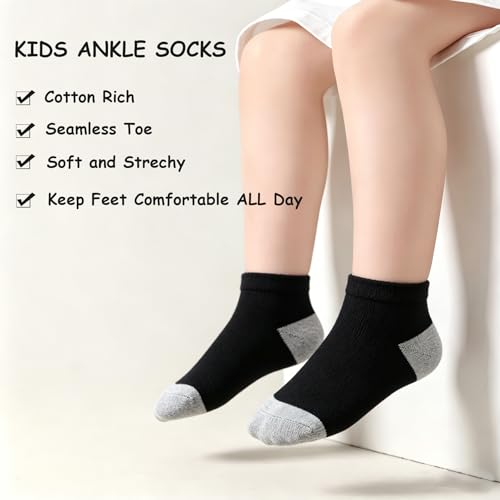 Image of EPEIUS Kids' Low Cut Ankle Socks Cotton Seamless Toe Sport Athletic Socks for Boys Girls White Black Navy 4 /8 Pack