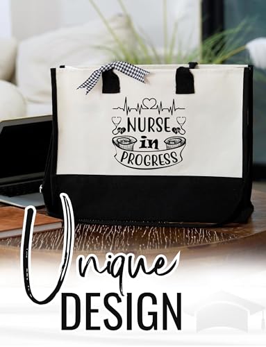 Image of InnoBeta Future Nurse Gifts, Canvas Tote Bag with Top Zipper Closure and Shoulder Strap for Birthday, Christmas and Every Special Occasion