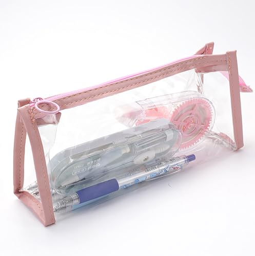 Image of 2 Pcs Pen and Pencil Box, 8.5 Inch x 4 Inch x 2 Inch PVC Transparent Soft Pencil Bag for Pen and Marker Storage and Holiday Gifts (Pink)