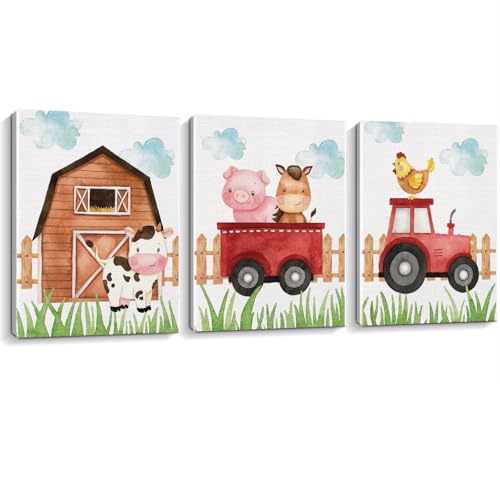 Watercolor Farmhouse Nursery Decor Canvas Wall Art Farm Cute Animal