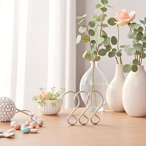 YIEUR 200 Stück S Form Mini Haken Edelstal Drehbare，25mm S Haken Kugelaufhänger S Haken Vorhanghaken Stabile Clips zum Aufhängen für Kristall Perlen Vorhang Gardinen Windspiele Blumentöpfe