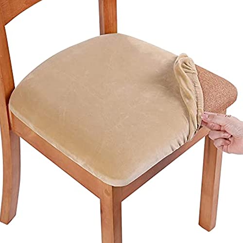 Non-Slip Stretchable Seat Cover Cushion Protectors Office Dining Room Patio Chairs Bar Stools Soft Plain Solid Color Elastic Edge Washable- Tan Brown