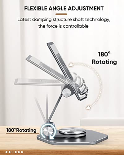 Sojuner Tablet Stand Adjustable, Swivel Ipad Stand With 360 Rotating Base, Aluminum Foldable Desktop Stand Holder Compatible With All Tablet Such As Ipad Pro 12.9,11,10.5,9.7, Grey #TOP2
