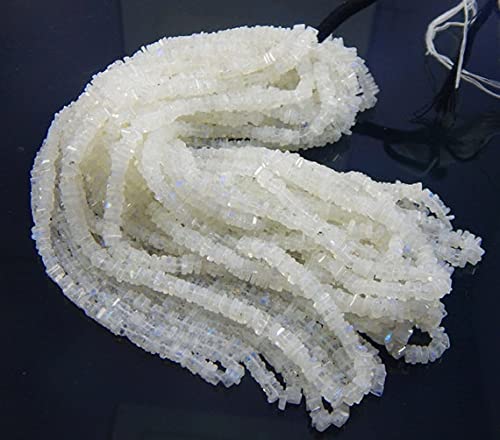 Perles Heishi en pierre de lune arc-en-ciel véritable de 3-4 mm sur fil de 44 cm