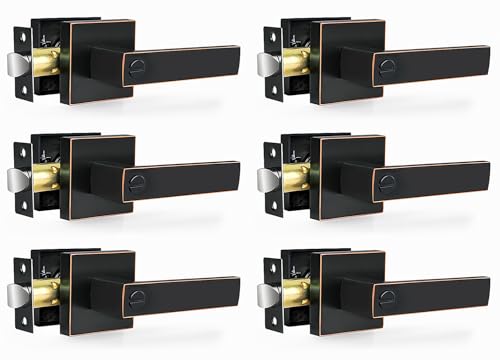 Privacy Door Levers, 6 Pack Oil Rubbed Bronze Door Handles Interior Heavy Duty Bed and Bath Keyless Door Locksets, Reversible for Left Right Handed Doors