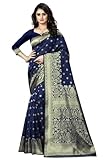 Sugathari Sari Banarasi en soie Kanjivaram pure pour femme Design 2023 Design Wear Pattu Sari en coton avec chemisier pour mariage Sari (SAM PARI 100), Bleu marine, taille unique