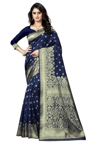 Sugathari Sari Banarasi en soie Kanjivaram pure pour femme Design 2023 Design Wear Pattu Sari en coton avec chemisier pour mariage Sari (SAM PARI-100), Bleu marine,...