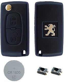 RKFUK® DIY Repair Kit 2 Button Remote Car Key Fob Case CE0536 HU83 Flip Blade Micro Switches CR1620 Battery SUITABLE Replacement for Peugeot 207 208 307 308 407 408 607 Expert Keys Fobs Cars Vans