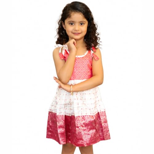 Image of New south Indian traditional pattu pavadai Jecquard Frock for girls Lehenga Choli